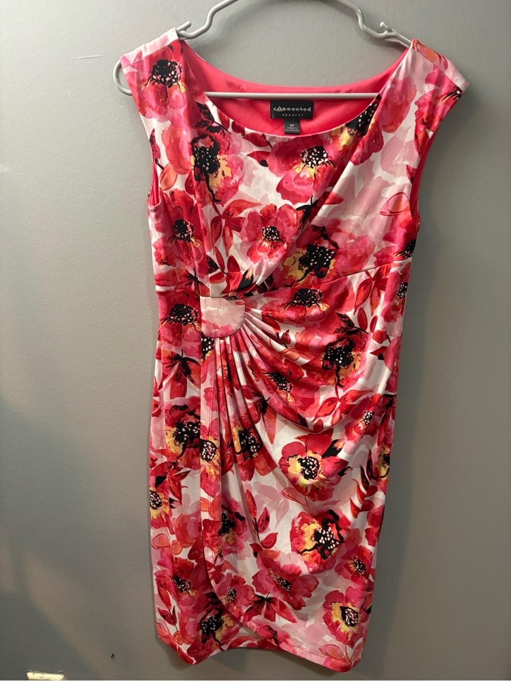 Connected  Apparel Pink & Red Floral Midi Dress with Side Knot